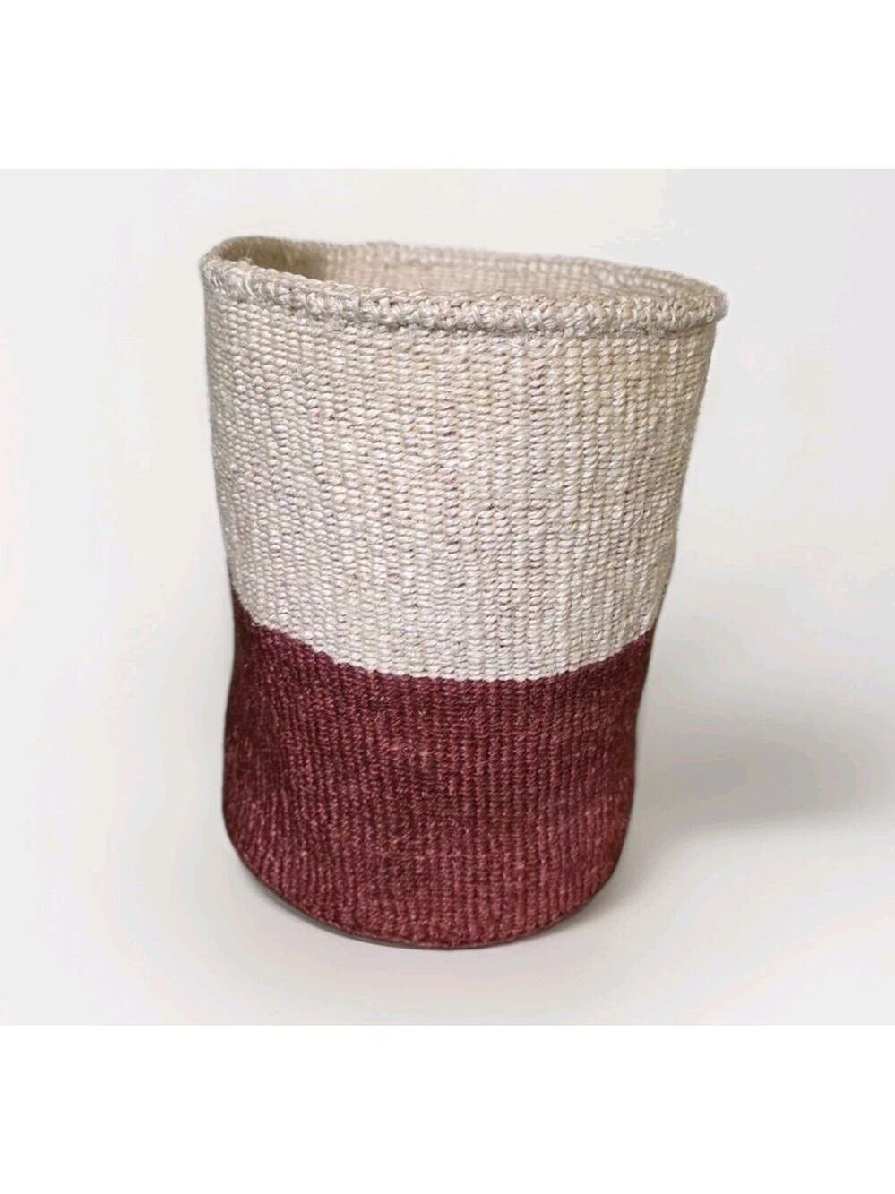 Sisal Basket Natural Fibers Red And Cream Tight Weave Plant Cover 9 By 10